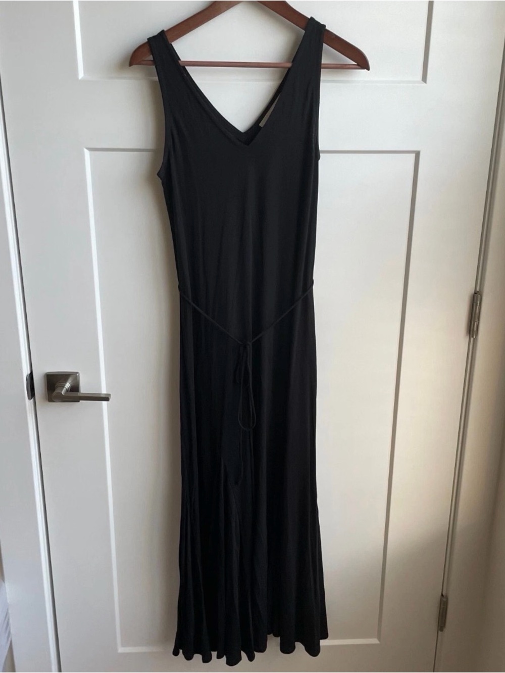 LOFT Black V-Neck Maxi Dress with Waist Tie